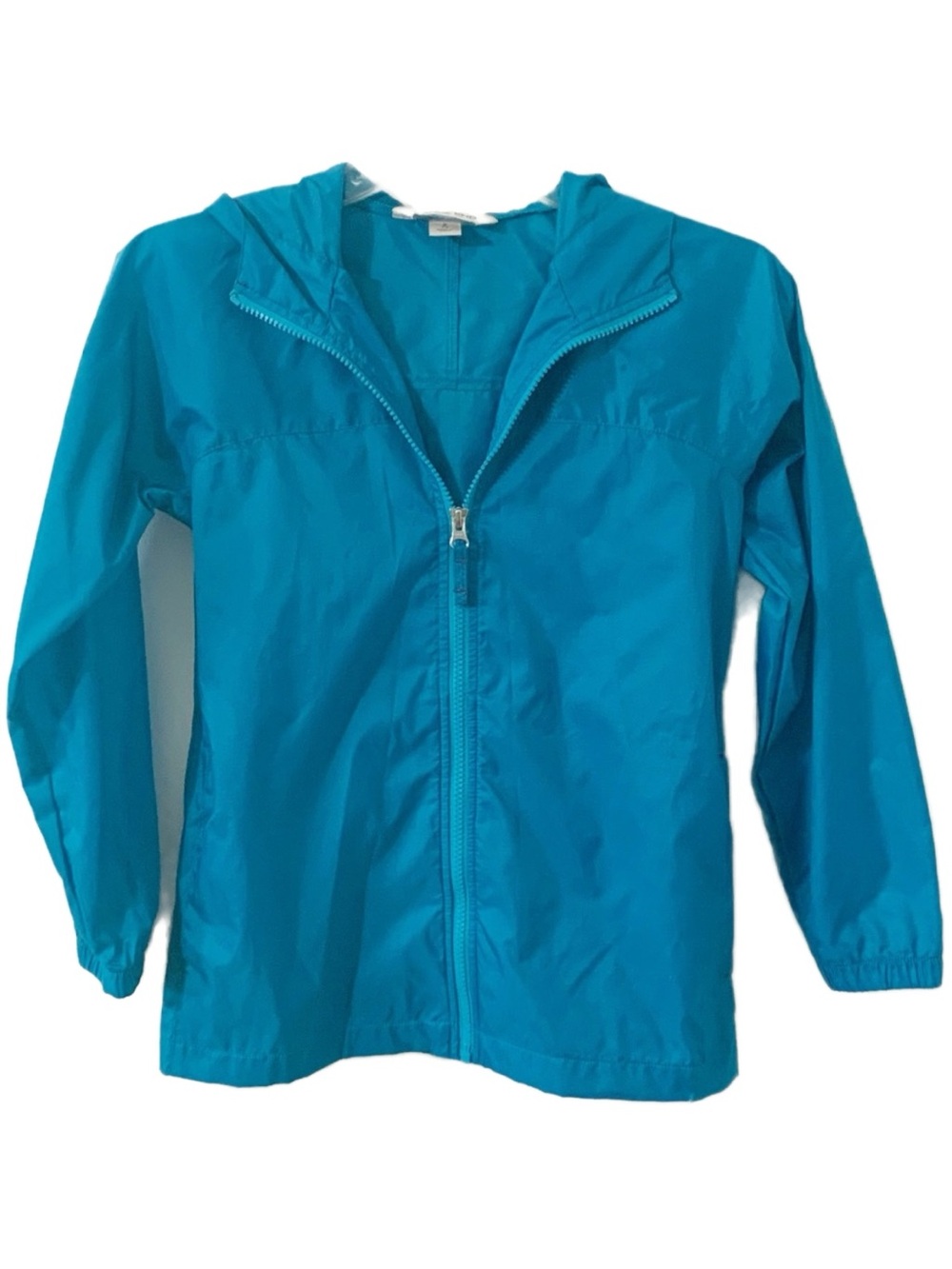 Land’s End 100% Nylon Full Zip Hooded Windbreaker Pockets Elastic Cuffs
